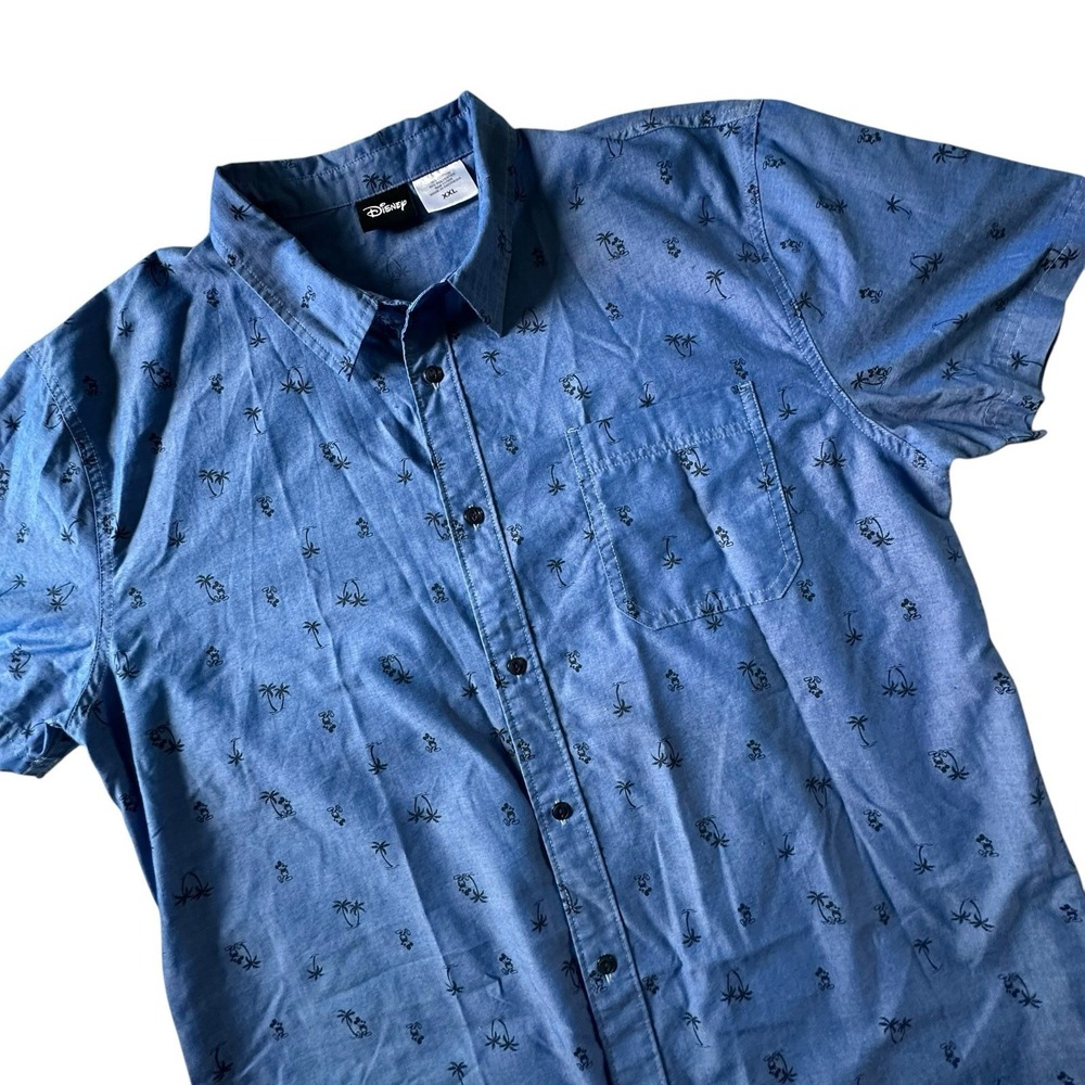 Disney Hawaiian Mickey Mouse Palm Tree Short Sleeve Blue Button Shirt Size XXL